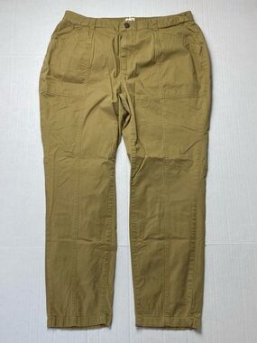Pact Elastic Waist Zip Fly Pants Womens XL Tan Khaki Organic Cotton Trousers